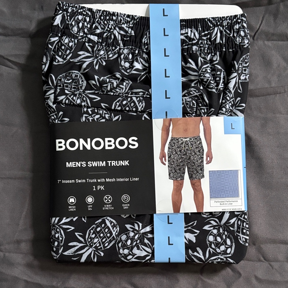 Bonobos Black Swim Trunks with White Pineapple Pattern